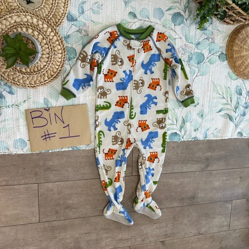 Carter’s Baby Toddler Boy Safari Animal Print Zip Footie One Piece Pajamas 24 M